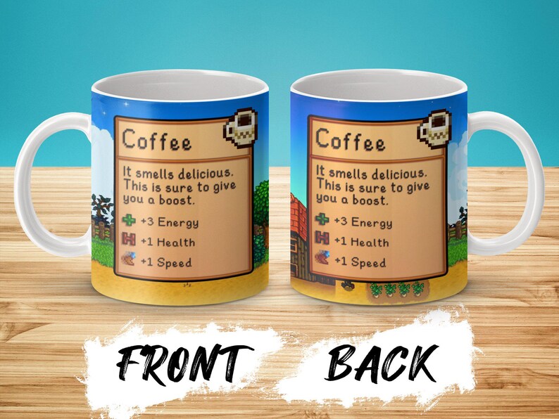 Taza de café de Stardew Valley, juego de Stardew Valley, regalo de taza de café de Stardew Valley, taza de Stardew Valley, estadísticas de café, taza de videojuego, taza de jugador imagen 2
