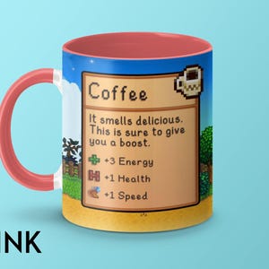 Taza de café de Stardew Valley, juego de Stardew Valley, regalo de taza de café de Stardew Valley, taza de Stardew Valley, estadísticas de café, taza de videojuego, taza de jugador imagen 7