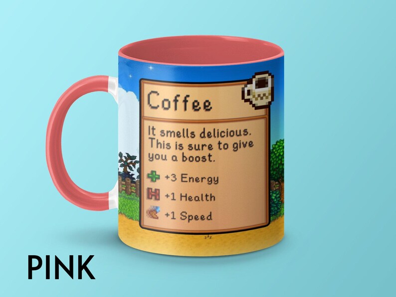 Taza de café de Stardew Valley, juego de Stardew Valley, regalo de taza de café de Stardew Valley, taza de Stardew Valley, estadísticas de café, taza de videojuego, taza de jugador imagen 7