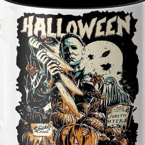 Horror Movie Coffee Mug, Retro Michael Myers Halloween Thriller Coffee Mug, Scary Horror Movie Gifts, Classic Horror Movie Accent Color Mug