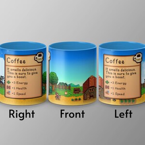 Taza de café de Stardew Valley, juego de Stardew Valley, regalo de taza de café de Stardew Valley, taza de Stardew Valley, estadísticas de café, taza de videojuego, taza de jugador imagen 3