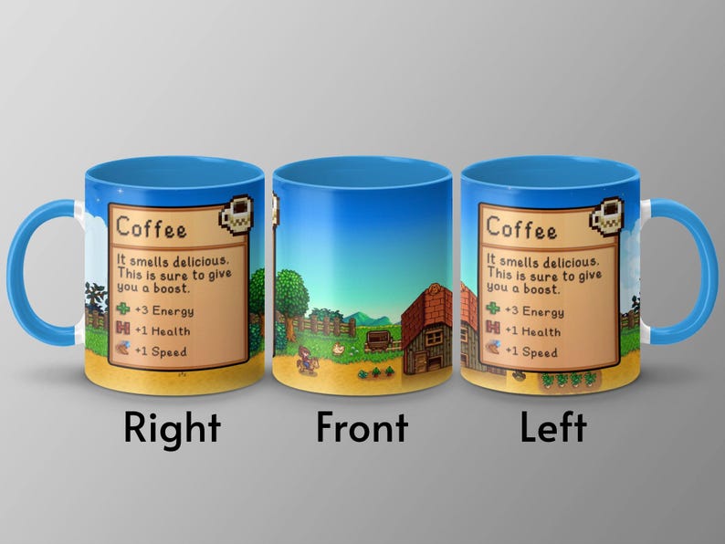 Taza de café de Stardew Valley, juego de Stardew Valley, regalo de taza de café de Stardew Valley, taza de Stardew Valley, estadísticas de café, taza de videojuego, taza de jugador imagen 3