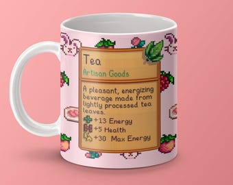Stardew Valley Rosa Kaffeetasse, Stardew Valley Videospiel-Kaffee-Statistiken Tasse, Stardew Valley Tasse, Gamer-Becher, Gamer-Geburtstags-Weihnachtsgeschenk-Rosa-Tasse