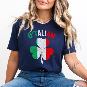 Funny Irish Italian Shirt, O&#39;Talian St Patricks Day Shirt, Four leaf Clover Shamrock Italian Flag Tshirt Sweatshirt Long Sleeve, Italy Shirt
