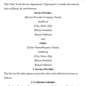Valet Trash Service Contract Template Editable Trash Removal Waste