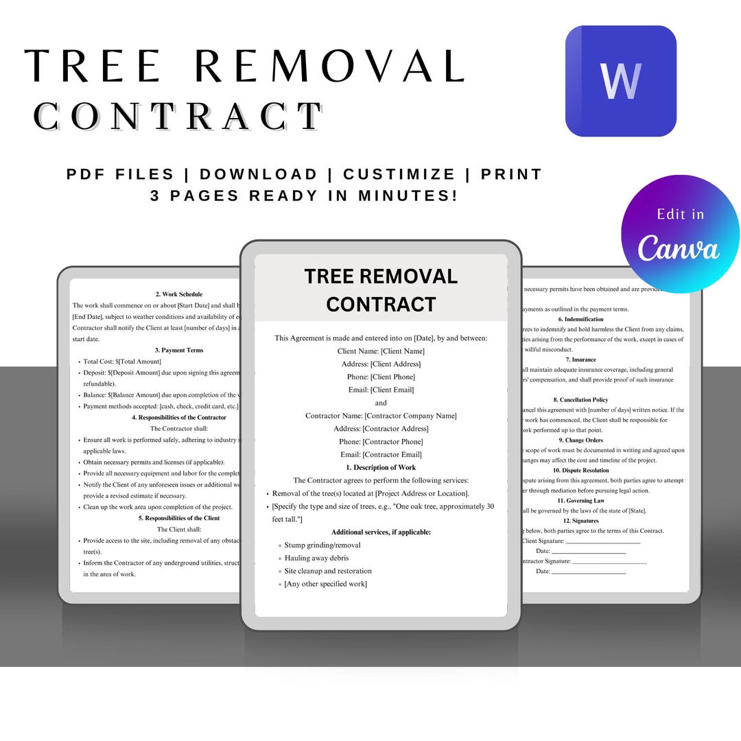 Tree removal contract template printable word doc customizable pdf
