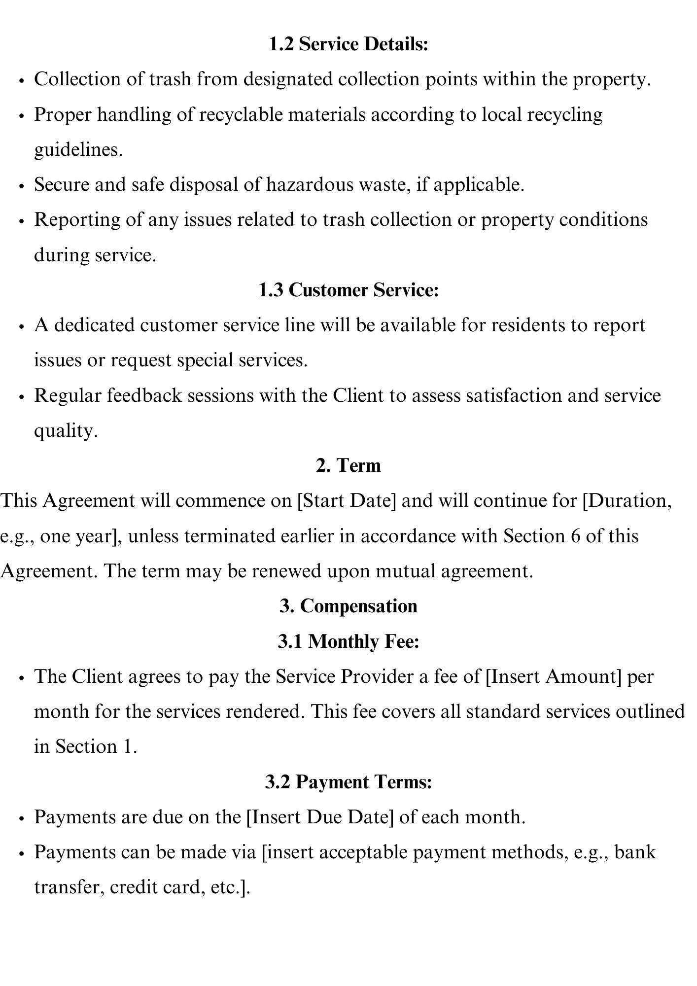 Valet Trash Service Contract Template Editable Trash Removal Waste