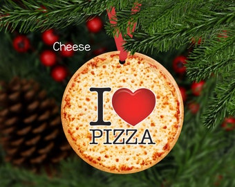 I Love Pizza-kerstversiering, rond, keuze uit 4 toppings