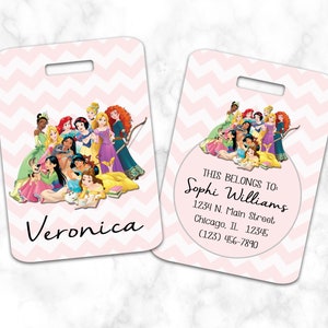 Princess-bagagelabel, bagagelabel, roze, chevron, gepersonaliseerd