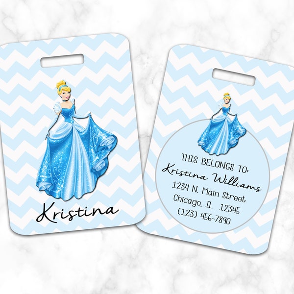 Cinderella Luggage Tag, Bag Tag, Princess Chevron Personalized