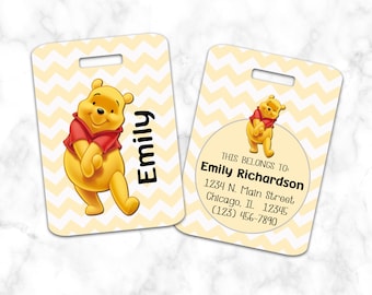 Winnie The Pooh Luggage Tag, Bag Tag, Personalized