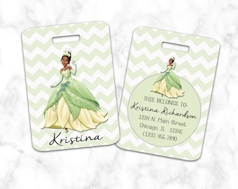 Tiana Luggage Tag, Bag Tag, Princess Chevron Personalized