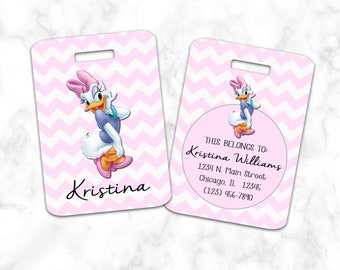Daisy Duck Luggage Tag, Bag Tag Chevron, Personalized