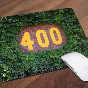 May include: A green ivy-covered brick wall with the number "400" painted in yellow.