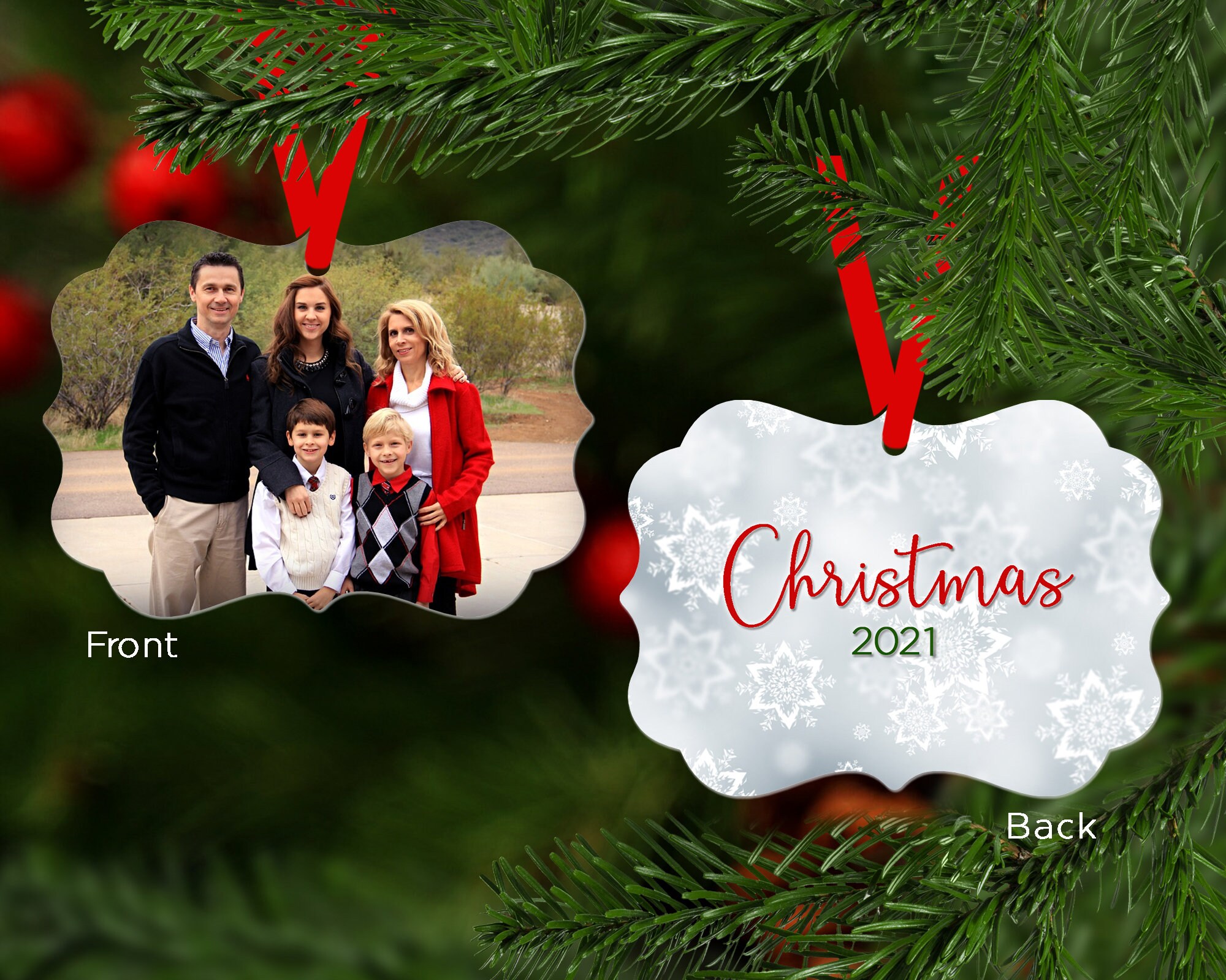Custom Aluminum Christmas Ornament, Benelux Design, Horizontal, Add a Horizontal Photo