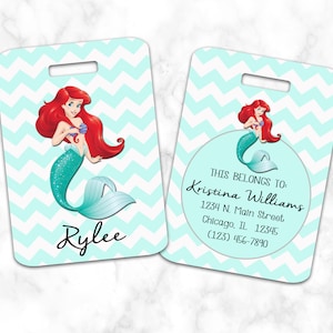 Ariel Luggage Tag, Bag Tag, Princess Chevron Personalized