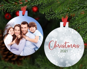 Custom Aluminum Christmas Ornament, Round Design, Add a Photo