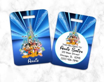 Mickey Mouse & Friends Luggage Tag, Bag Tag, Blue with Stars, Personalized