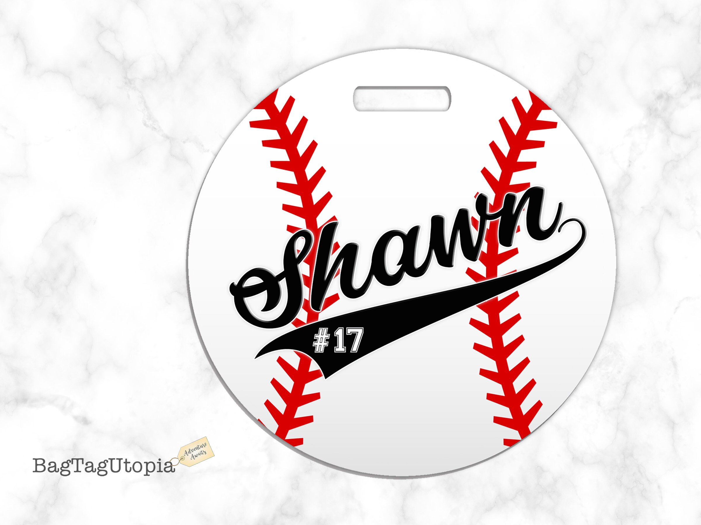 Baseball Bag Tag, Round Luggage Tag, Personalized with Name and Jersey Number