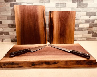Live Edge Walnut ONE-Piece Solid Hardwood Cutting Board, Serving/Charcuterie Tray - Non-Toxic, Free Conditioner