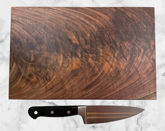 Curly Figured Walnut ONE-Piece Solid Hardwood Cutting Board, Serving/Charcuterie Tray - Non-Toxic, Free Conditioner, Handmade