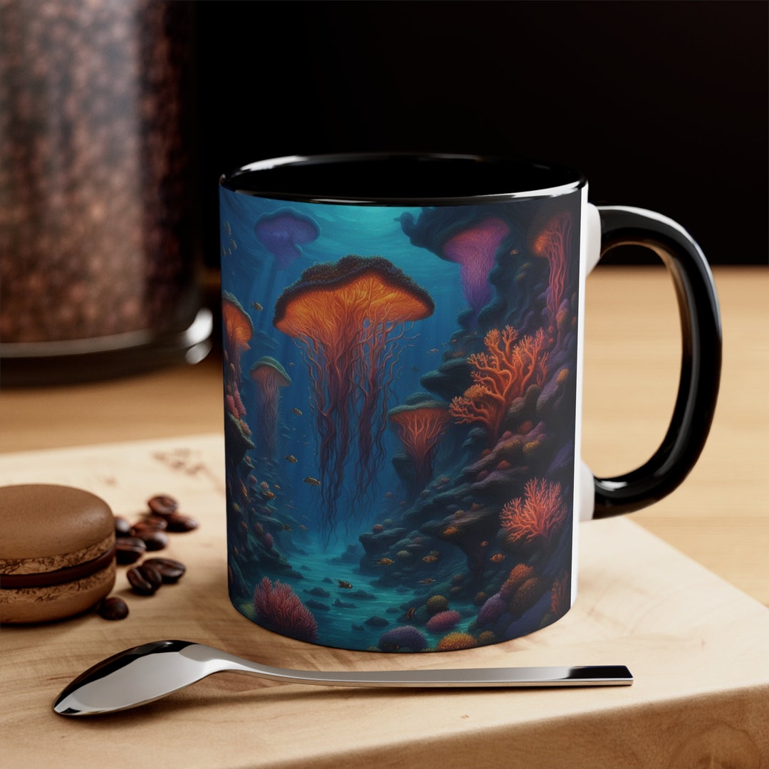 Bioluminescent Underwater Utopia Coffee Mug, Underwater Mug