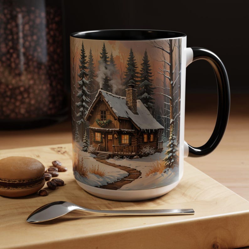 Cozy Cabin in the Woods Mug Charming Snowy Cabin Coffee Mug, Cabin