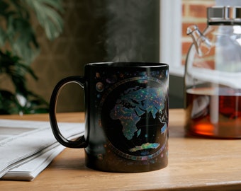 World Atlas Coffee Mug, Cosmic Mug, World Coffee Mug, Black Coffee Mug, Globe Coffee Mug, Atlas Gift, Gift for Him, Gift for Her