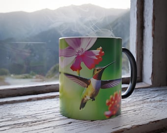 Taza de colibrí, regalo de colibrí, taza sensible al calor, taza que cambia de color, taza que cambia de temperatura, taza que cambia de color, taza de amantes de las aves