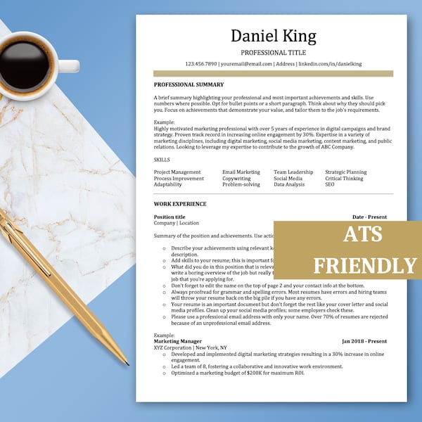 Professional Resume Format, ATS Friendly Resume Template, Minimalist Resume Template for Word, Pages, Google Docs, Executive Resume, ATS