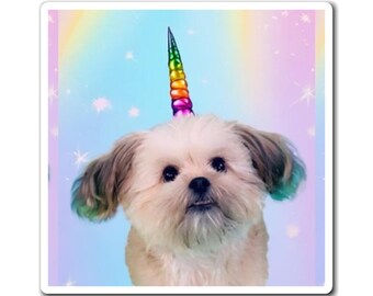 Magnet featuring Winnie the Pooch as a magical rainbow unicorn