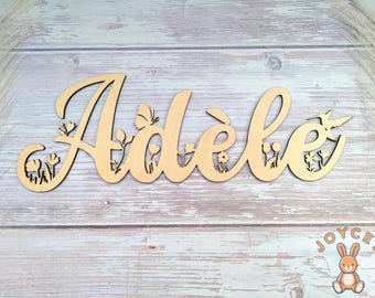 Décoration murale prénom en bois - Thème floral, déco pour porte personnalisée avec fleurs, papillon, colibri, Cadeau Enfant, Chambre Bébé