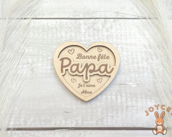 Personalized Father's Day wooden magnet - Happy Father's Day I love you - Fridge magnet with engraved first name and message - Unique gift for Dad