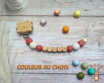 Personalized pacifier clip, color of your choice, Silicone and wood hook, Personalized pacifier clip, Birth gift