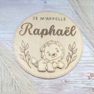 Carte annonce de naissance prénom bébé en bois personnalisée, plaque bienvenue bébé, carte je m'appelle, plaque naissance animaux mignons image 7