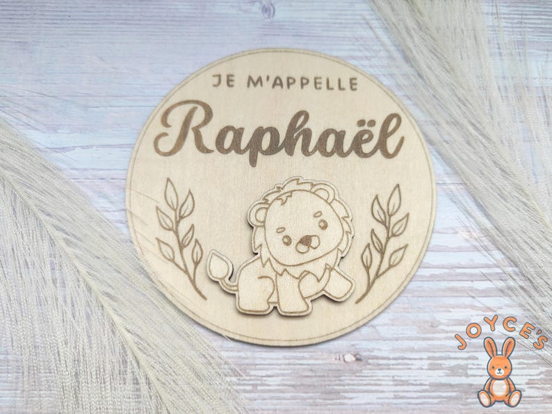 Carte annonce de naissance prénom bébé en bois personnalisée, plaque bienvenue bébé, carte je m'appelle, plaque naissance animaux mignons image 7