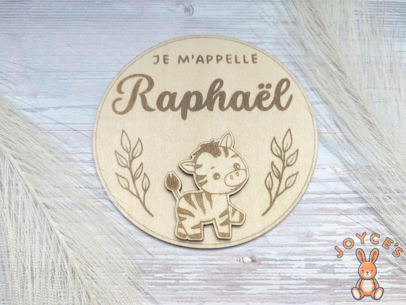 Carte annonce de naissance prénom bébé en bois personnalisée, plaque bienvenue bébé, carte je m'appelle, plaque naissance animaux mignons image 10