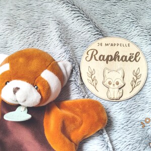Carte annonce de naissance prénom bébé en bois personnalisée, plaque bienvenue bébé, carte je m'appelle, plaque naissance animaux mignons image 5