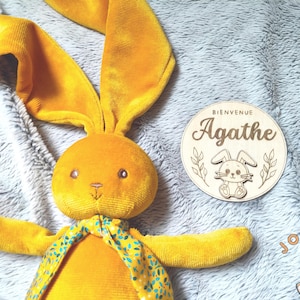 Carte annonce de naissance prénom bébé en bois personnalisée, plaque bienvenue bébé, carte je m'appelle, plaque naissance animaux mignons image 2