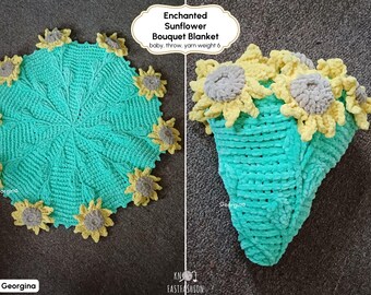 ふわふわの魅惑的なひまわりの花束ブランケット PDF かぎ針編み