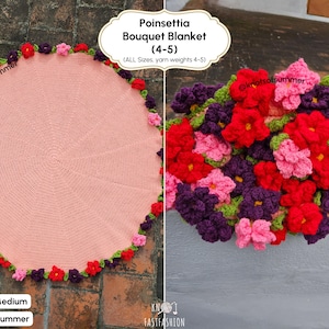 Weihnachtsstern Blumenstrauß Decke (4-5) PDF Häkelanleitung | Garnstärke 4-5, medium/bulky | anpassbare Größe, Baby, werfen, Zwilling, Königin, König