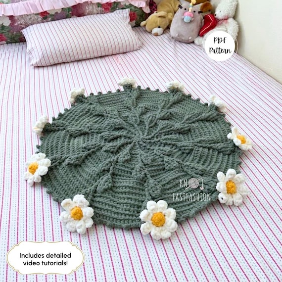 ふわふわの魅惑的なデイジーブーケブランケット PDF かぎ針編み