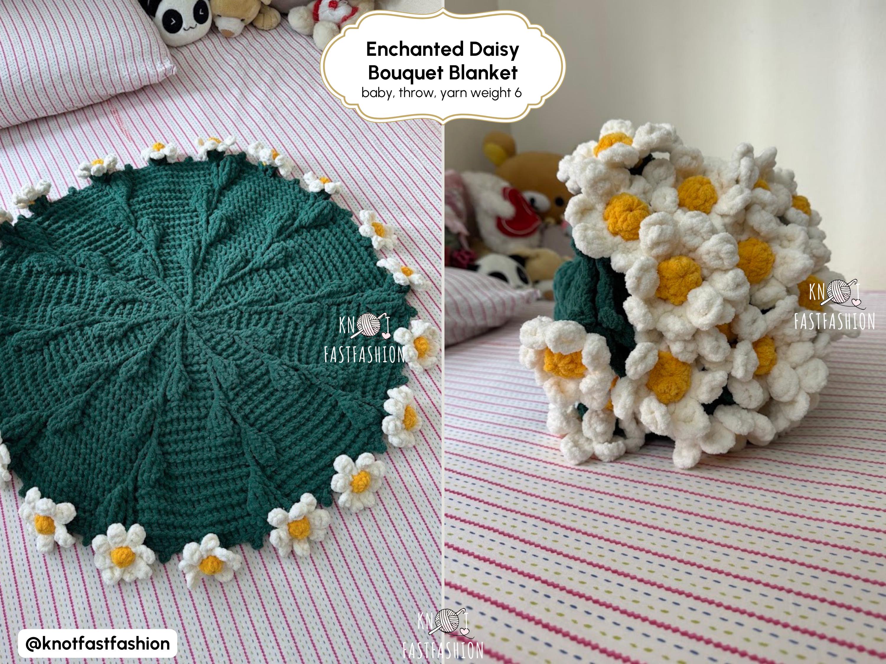 ふわふわの魅惑的なデイジーブーケブランケット PDF かぎ針編み