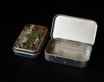 Dinosaur Tin Box Organizer: Small Storage Container (3.94x2.17x0.79 in.)