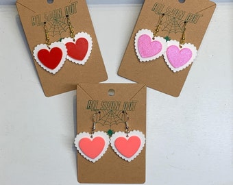 Valentine’s Heart Earrings / Classic Ruffle Edge Heart / V-Day Jewelry / Love Accessories