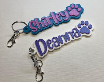 Personalized Name Tag Keychain with Paw Print for Pet or Pet Owner