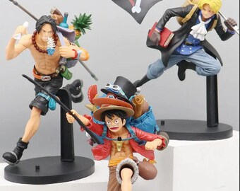 Luffy Ace Sanji Figure Three Brothers Running Backpack Carved Action Model Ornament Japanese Anime Peripheral Toy Gift.