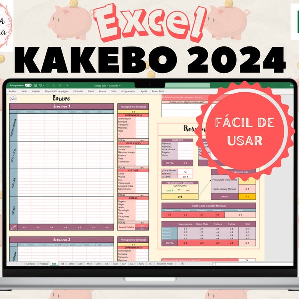 Kakebo 2024 Excel digital, Libro de cuentas doméstico, economía, finanzas fáciles, incluye resumen anual, castellano Oferta Organización