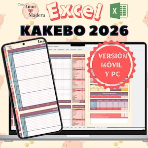 Kakebo 2026 Excel Digital | Księga główna i oszczędności | Rejestr wydatków z podsumowaniem rocznym