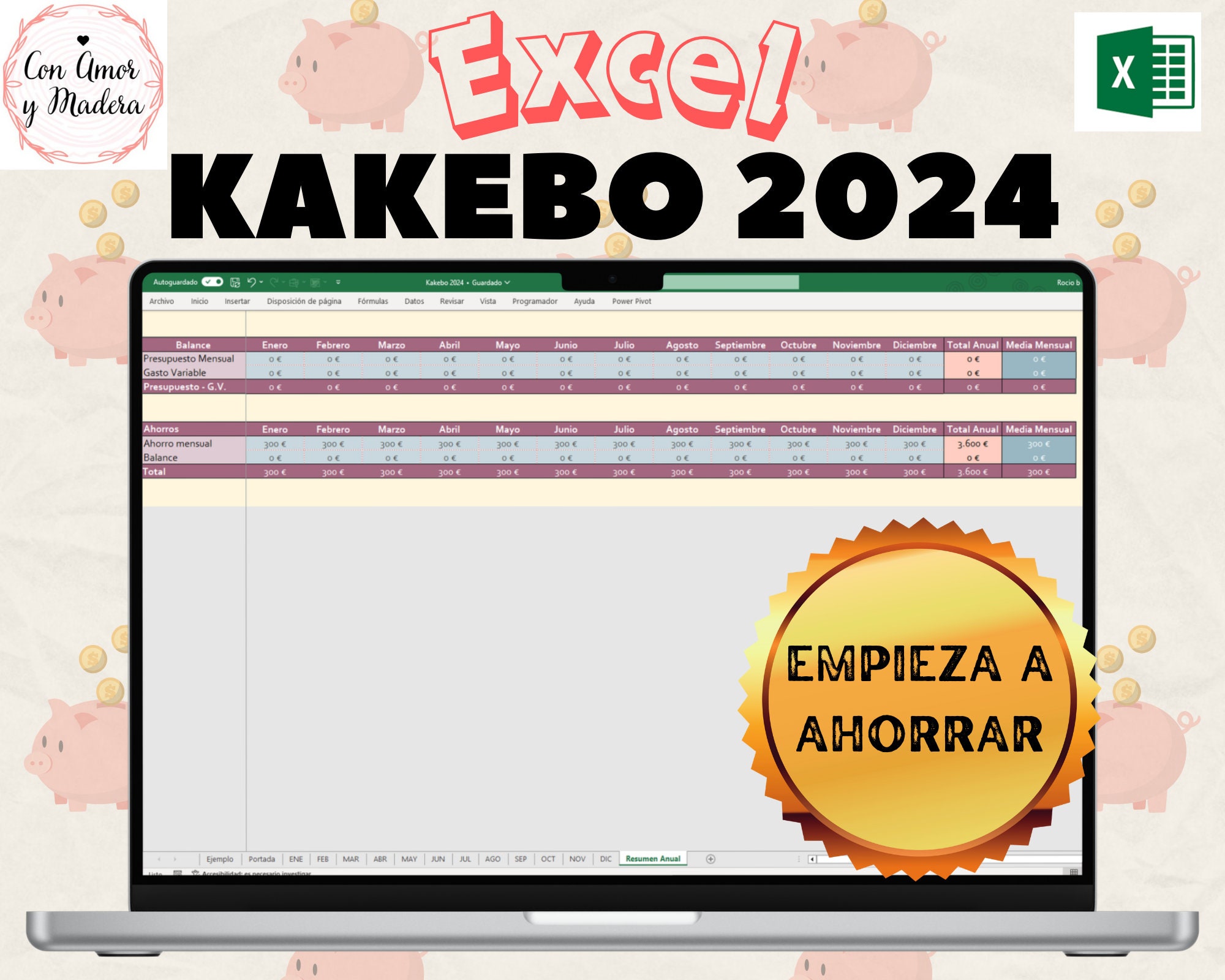 Kakebo 2024 Excel digital, Libro de cuentas doméstico, economía